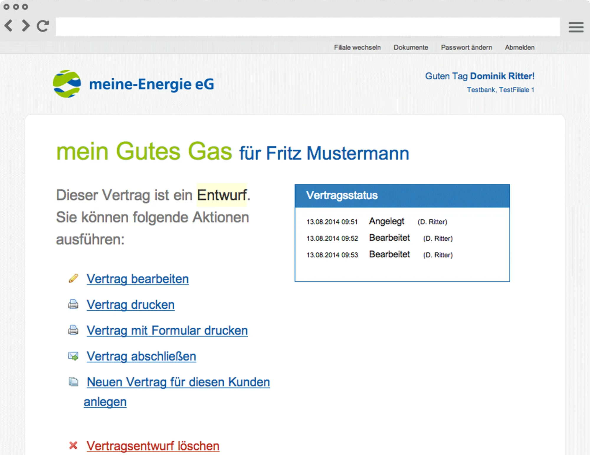 Beispielansicht des Projektes Vertriebsportal meine-Energie eG