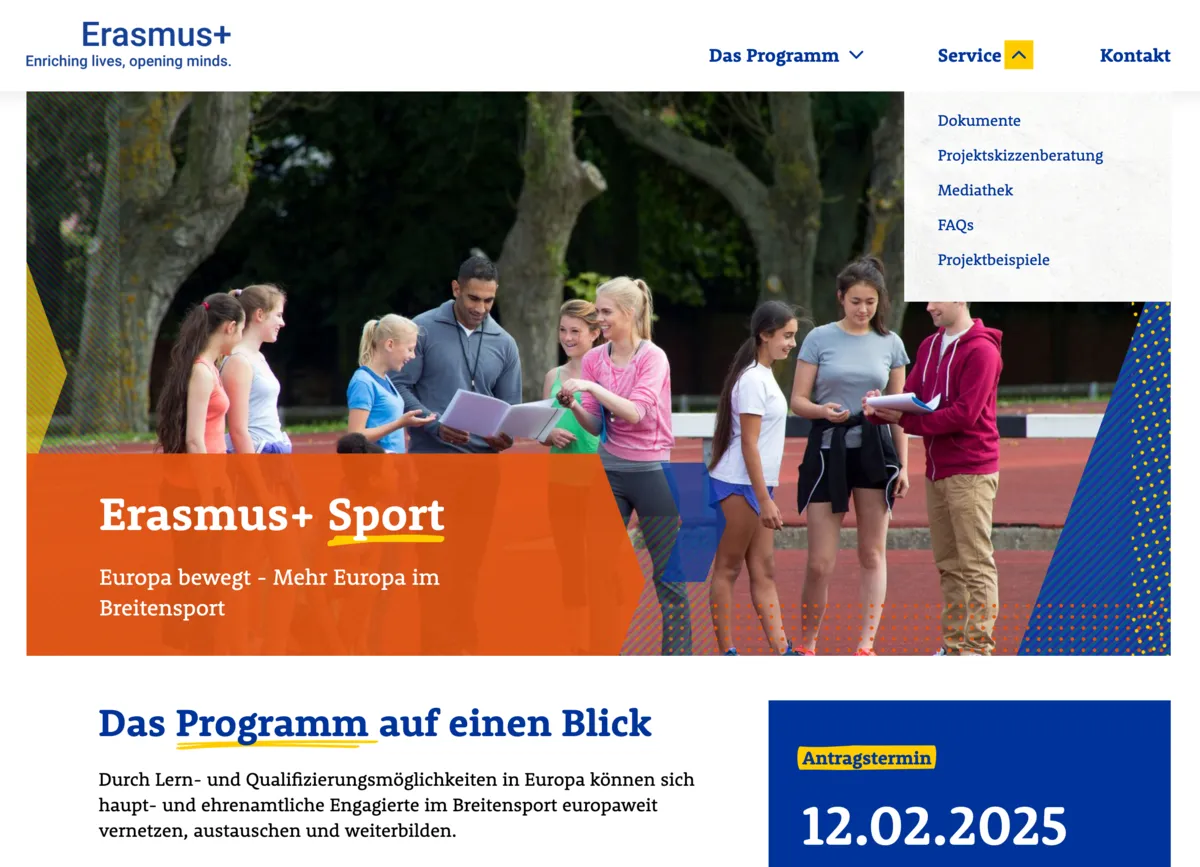 Beispielansicht des Projektes Erasmus+ Sport