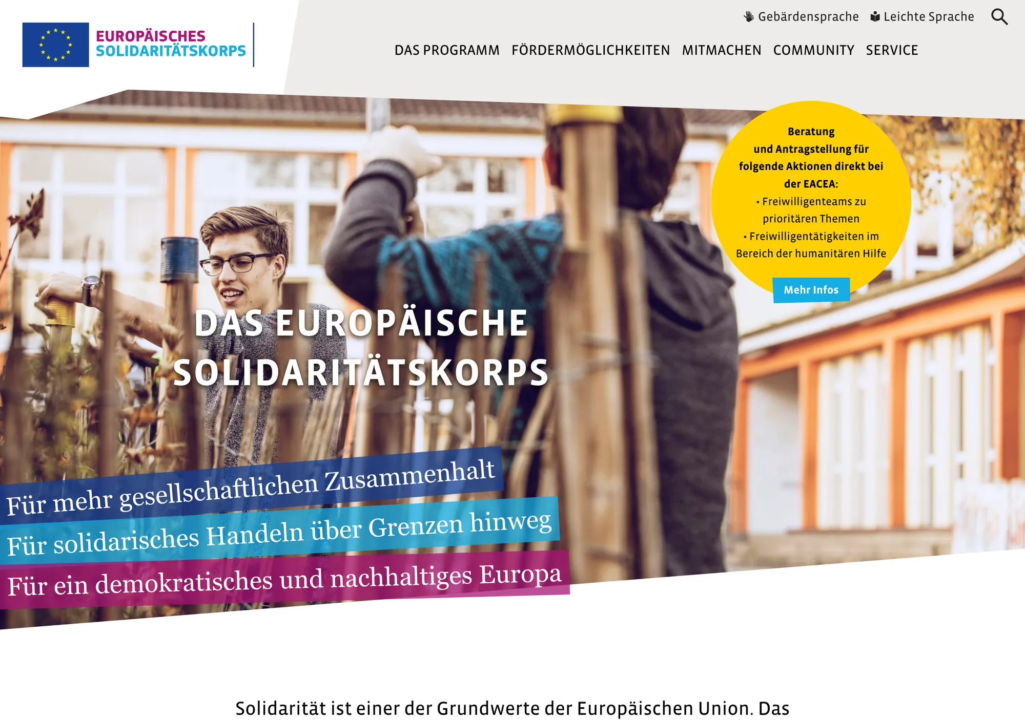 Beispielansicht des Projektes Europäisches Solidaritätskorps