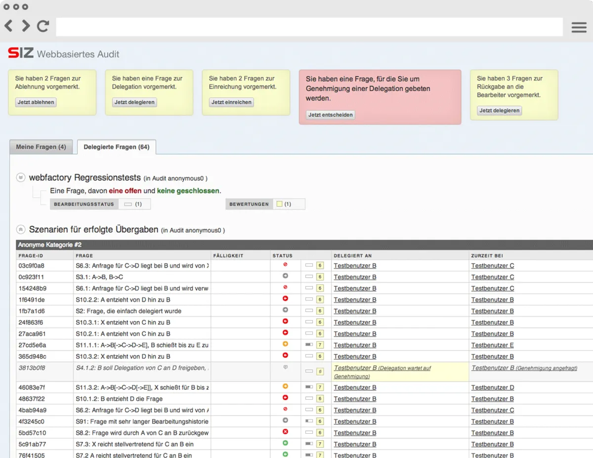 Beispielansicht des Projektes SIZ Webbasiertes Audit