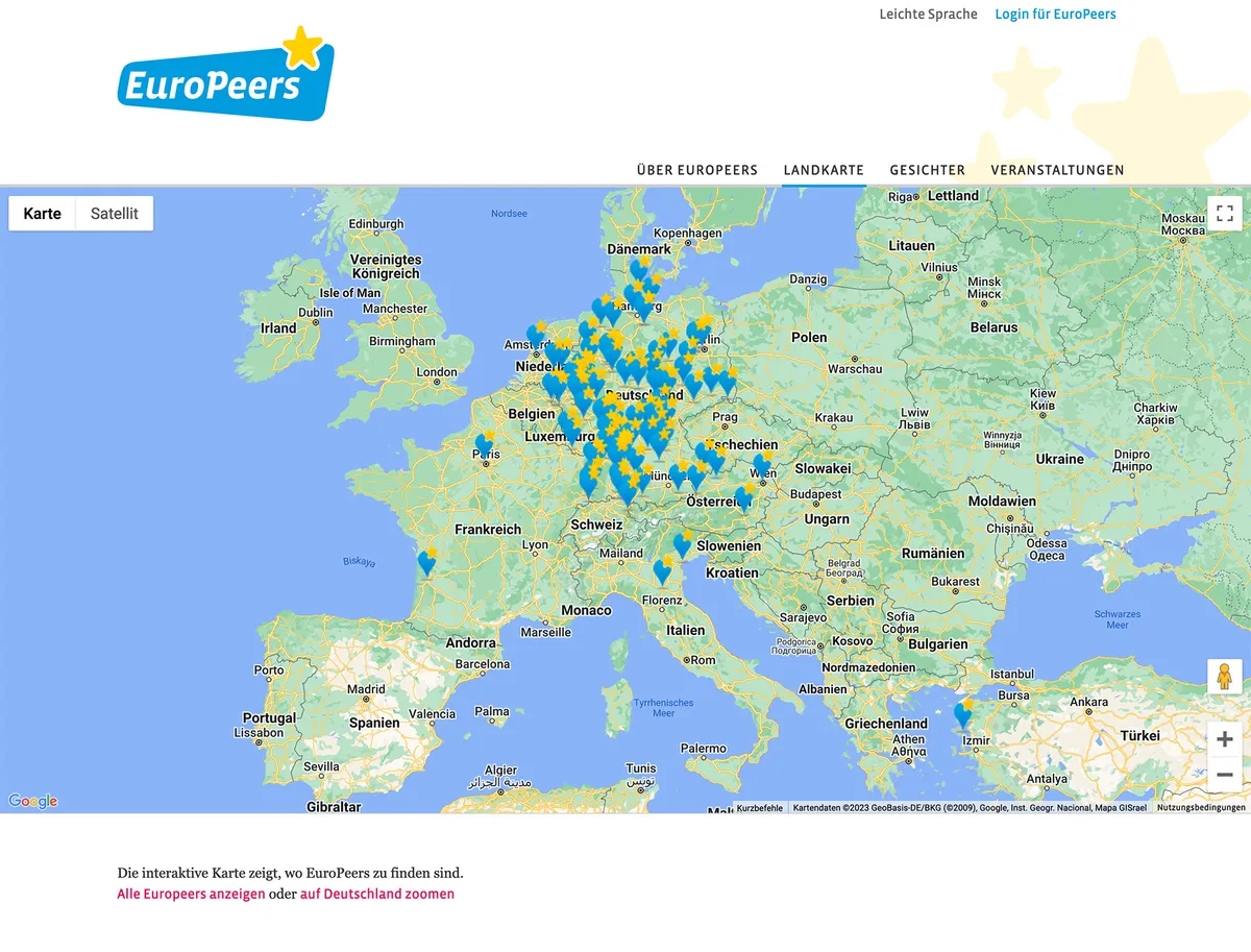 Beispielansicht des Projektes EuroPeers