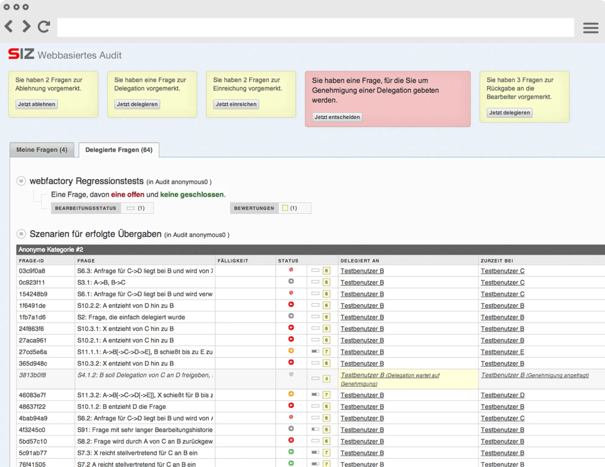 Beispielansicht des Projektes SIZ Webbasiertes Audit